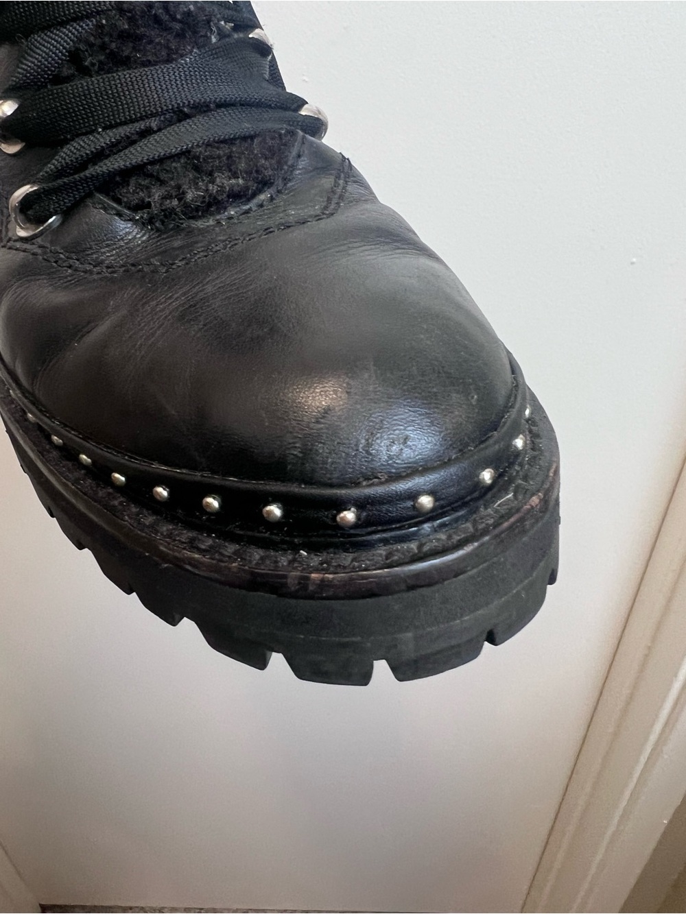 Steve Madden Rainier Black Leather Combat Boots Sherpa Lug Sole Size 9 - Picture 6 of 12